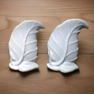 Vintage Set/2 Haeger Art Pottery Palm Leaf Vases 6x4” Matte Blue  *EXCELLENT*